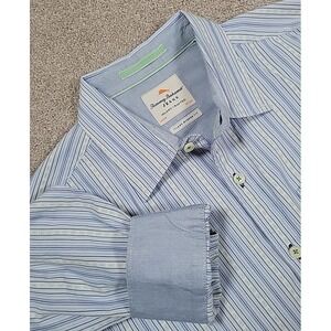 Tommy Bahama Island Modern Fit Blue Striped Shirt‎ Men's MEDIUM
